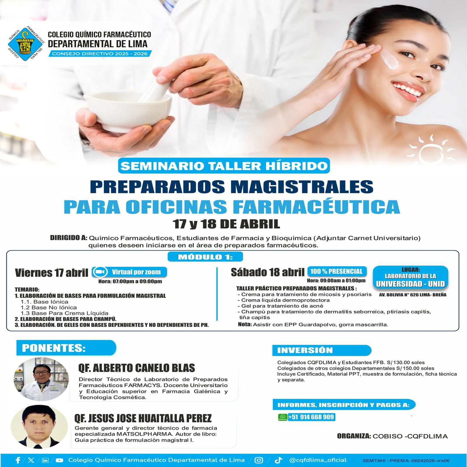 SEMINARIO TALLER HÍBRIDO - PREPARADOS MAGISTRALES PARA OFICINAS FARMACÉUTICAS