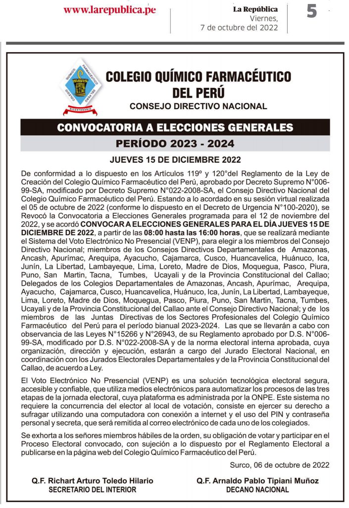 Convocatoria Elecciones CQFP 2023-2024 - Colegio Químico Farmacéutico ...