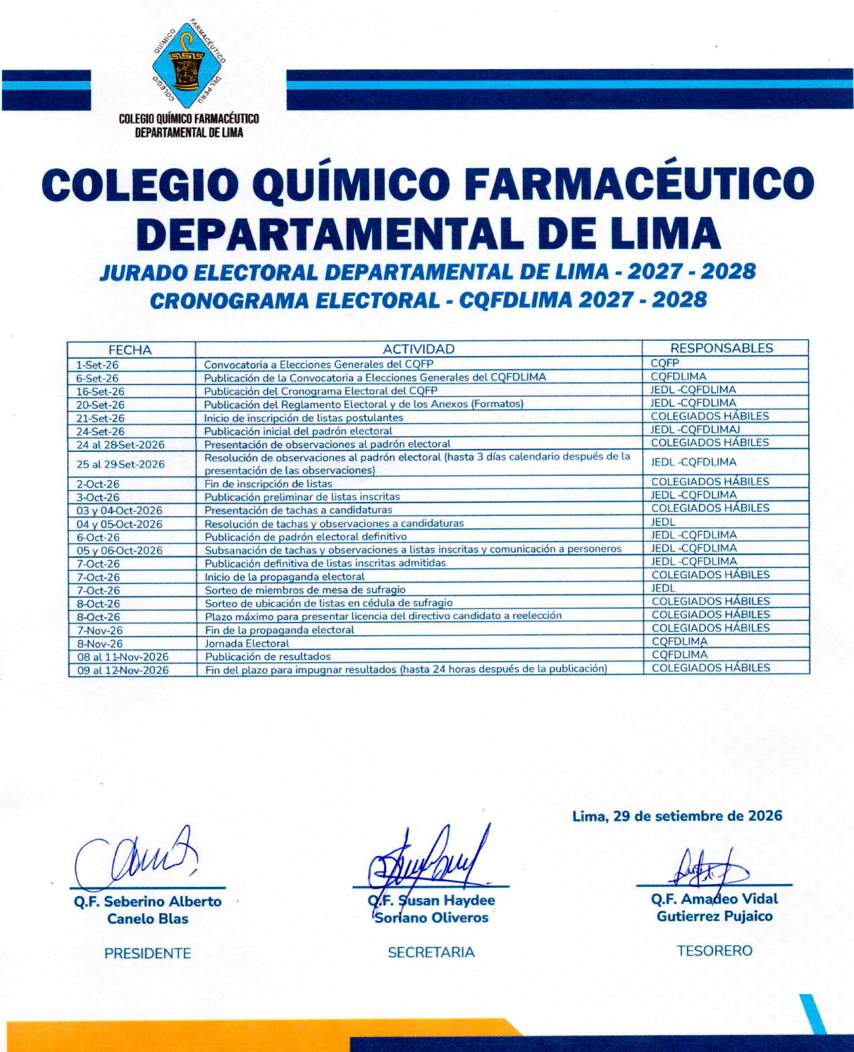 Cronograma Electoral JEDLIMA 2027 - 2028
