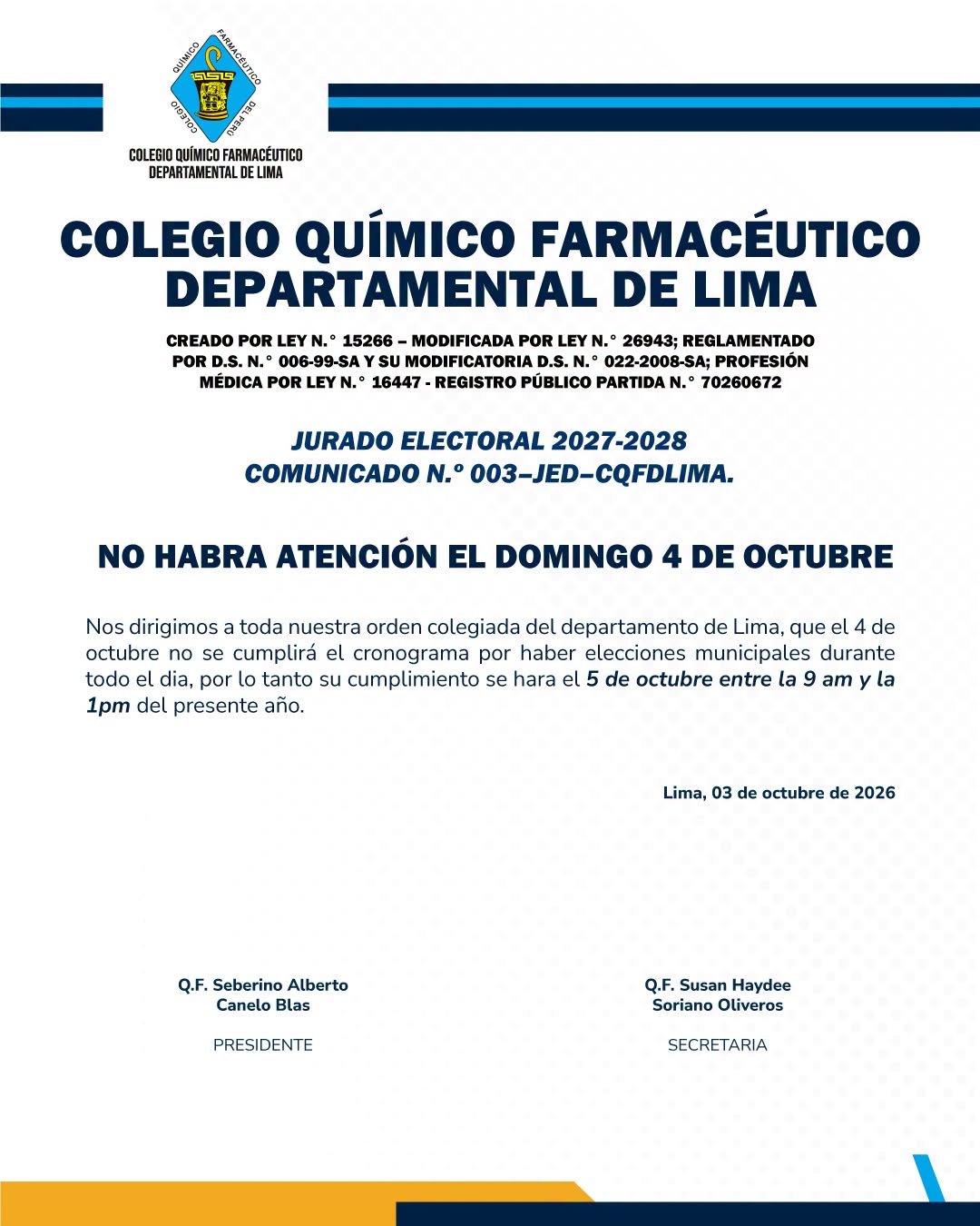 Comunicado N.° 003 - JEDLIMA 2027 - 2028