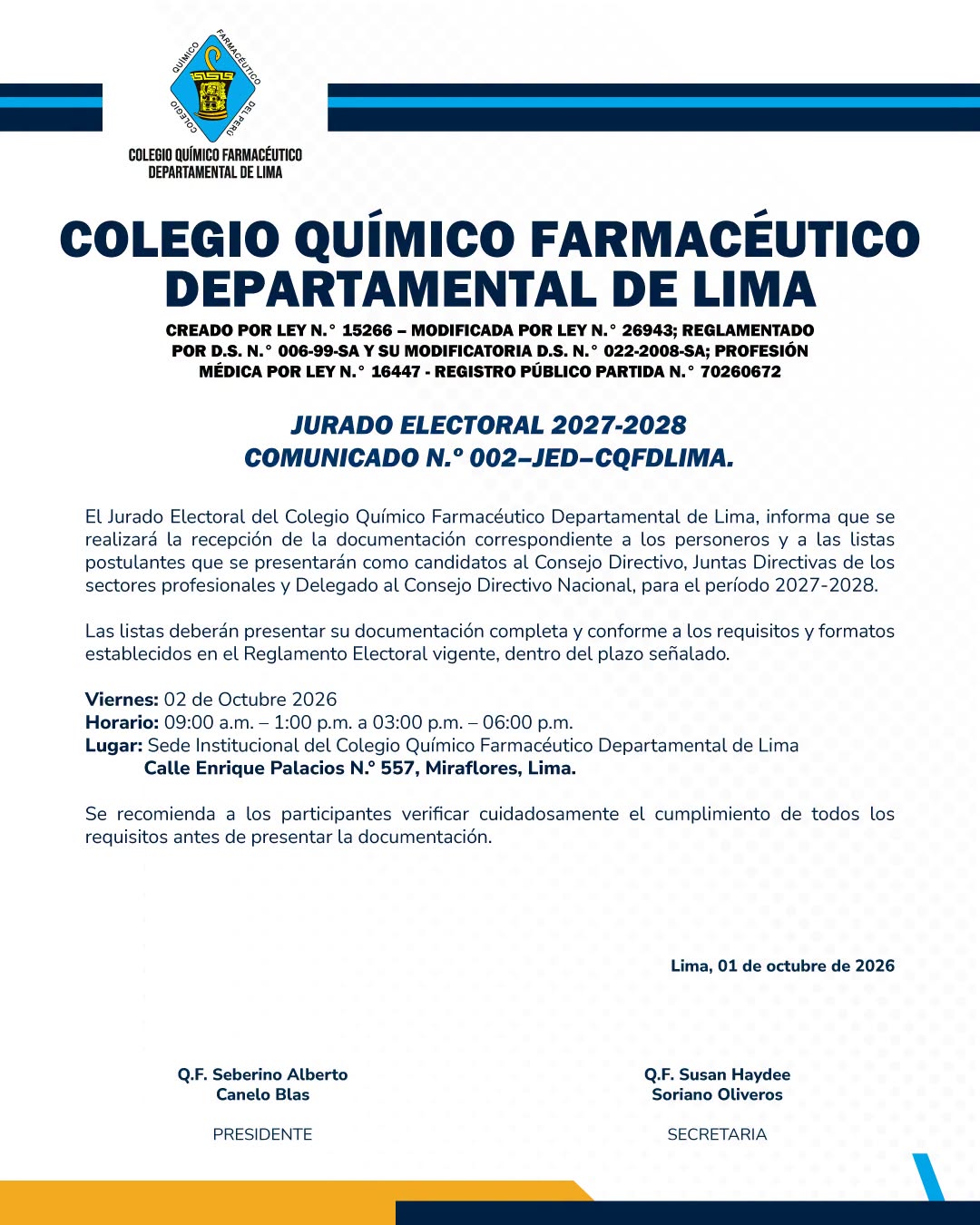 Comunicado N.° 002 - JEDLIMA 2027 - 2028