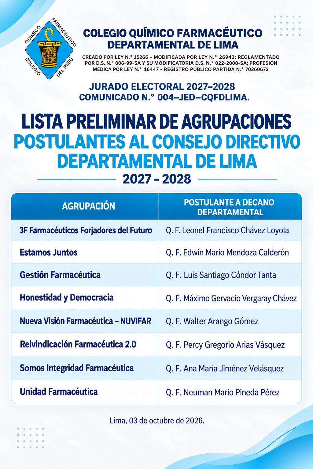Comunicado N.° 004 - JEDLIMA 2027 - 2028